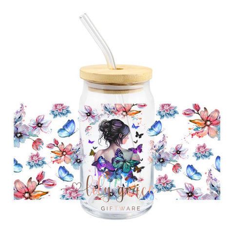 Floral Lady Glass Can Smoothie Tumbler