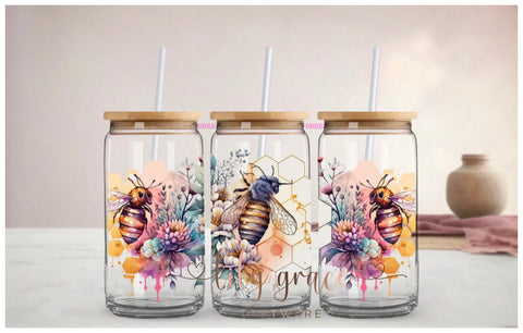 Honey Bees Glass Can Smoothie Tumbler