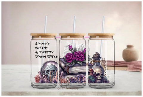 Skull on Books Glass Can Smoothie Tumbler