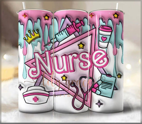 Nurse Pink 3D Inflated 20oz Skinny Insulated Tumbler