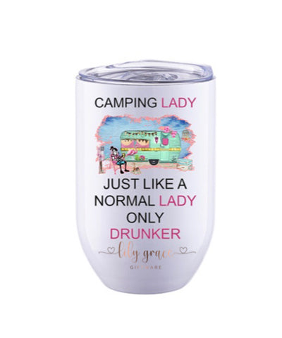 Camping Lady Wine Tumbler