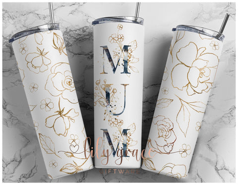 MUM Gold Floral 20oz Skinny Insulated Tumbler
